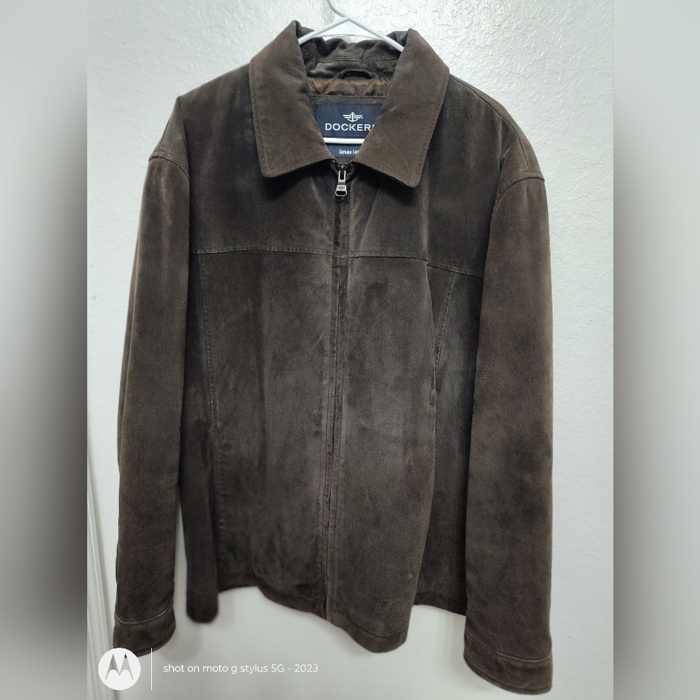 Vintage 90s Men's Dockers Brown Faded Leather Pilot Jacket Western Niker Sz XXL